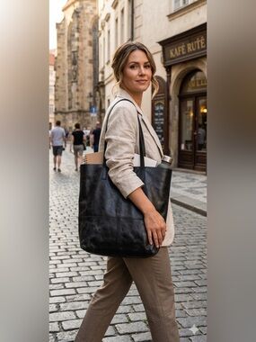 Able Classic Black Leather Tote bag very good condition